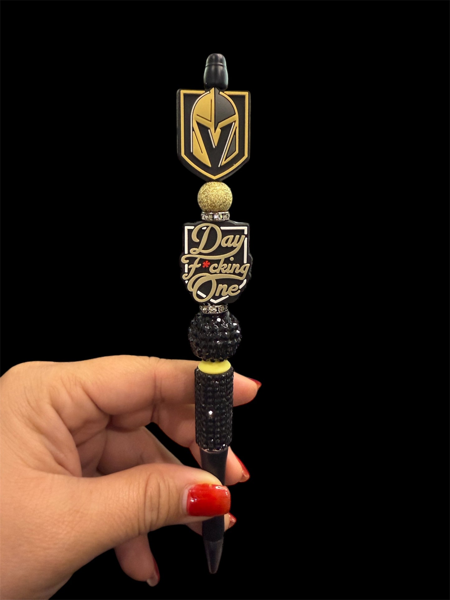 SPORT Silicone Focal, Pacific Hockey Team Focal Bead, Beaded Pens , Day F*cking One, Golden Knights Hockey Focal Bead