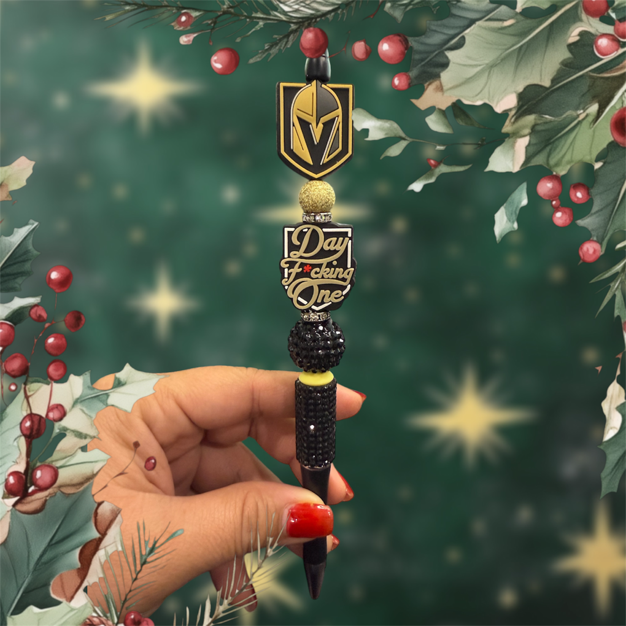 SPORT Silicone Focal, Pacific Hockey Team Focal Bead, Beaded Pens , Day F*cking One, Golden Knights Hockey Focal Bead